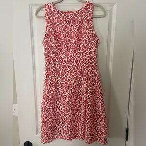 Coral and white lined Eva Mendes sundress
